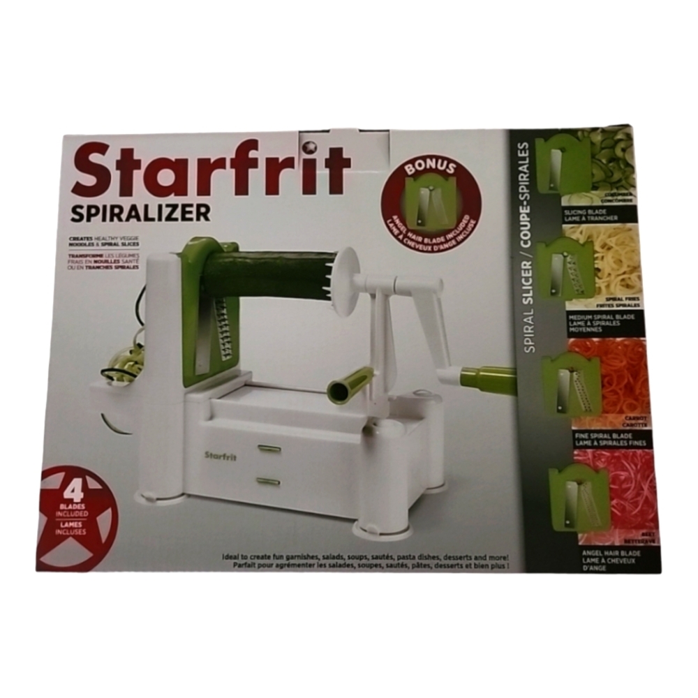 Starfrit Spiralizer Slicer  - Bonus Angel Hair Blade Included - 4 Blades